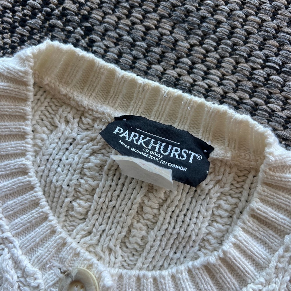 Vintage Parkhurst Sweater Womens Large Cream Cable Knit Cardigan Cotton Blend - Picture 2 of 8